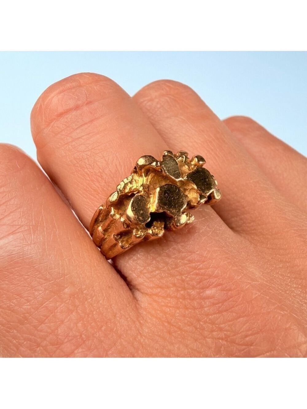 Estate 14K Solid Yellow Gold 11.5mm Nugget Signet Vintage Mens Pinky Ring Size 7 - Picture 9 of 12